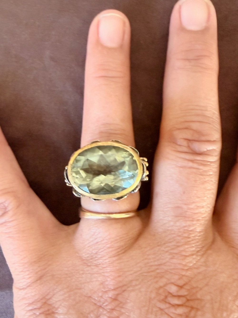 Vintage Green Peridot Silver Statement Ring 7 - 7.5
